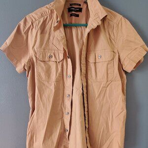 Kenneth Cole Mens Size small Slim Fit Tan Beige Button Down Shirt